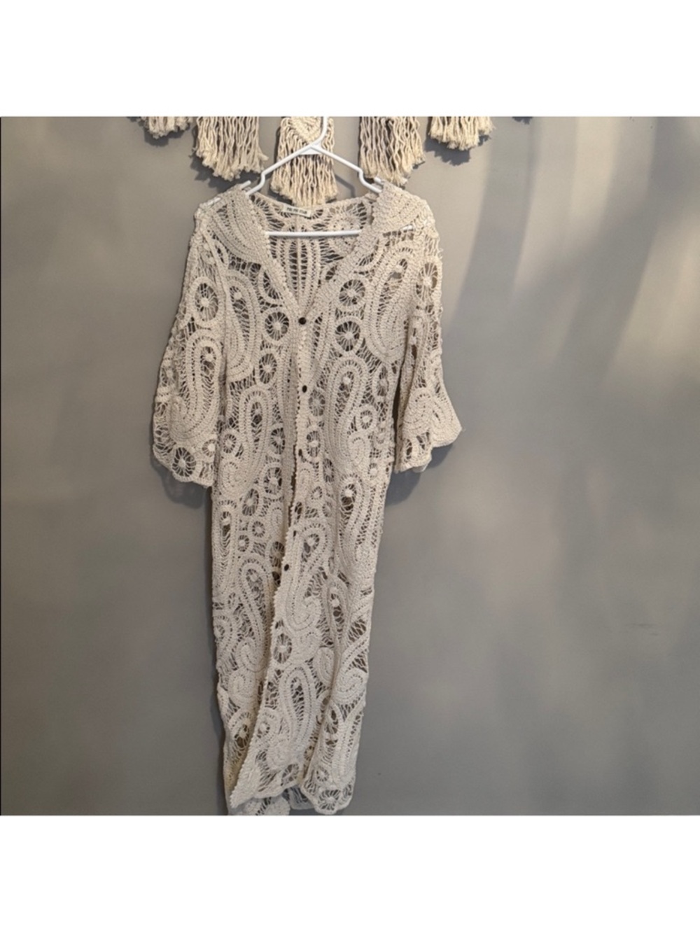 Beige Crochet Cotton Cardigan - Picture 6 of 6
